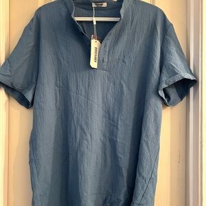 Casual Blue Button Down Shirt Relaxed Fit